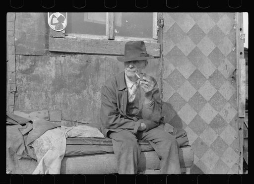 Man who lives in shack on the edge of the city dump, Dubuque, Iowa