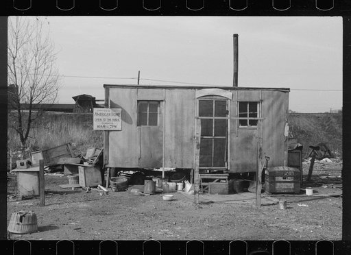 Untitled photo, possibly related to: Shack on the edge of the city dump, Dubuque, Iowa