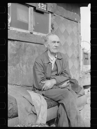 Man who lives in shack on the edge of the city dump, Dubuque, Iowa