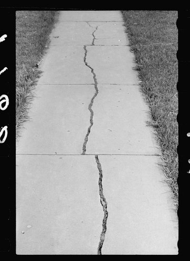 Grass growing in cracks of sidewalk, Grundy Center, Iowa