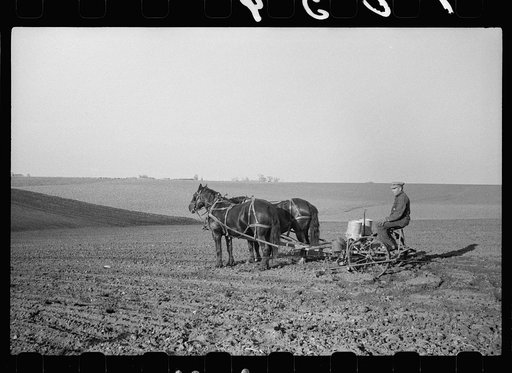 Untitled photo, possibly related to: Oiling planter preparatory to corn planting, Jasper County, Iowa