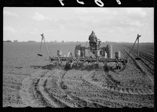 Planting corn with four-row tractor, Jasper County, Iowa