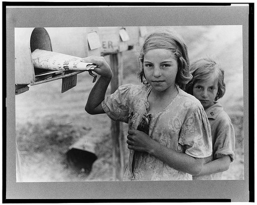 Ozark children getting mail from RFD box, Missouri