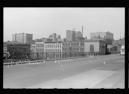 Scraps of paper blowing on bridge, St. Louis, Missouri