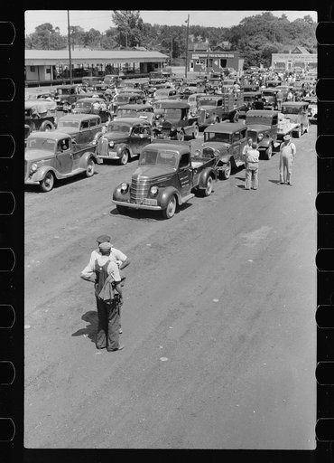 Untitled photo, possibly related to: Visitor at fruit market, Benton Harbor, Michigan