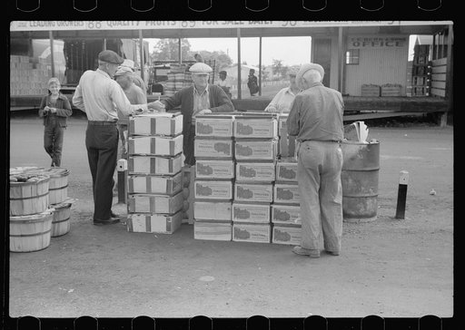 Farmers at produce market, Benton Harbor, Michigan