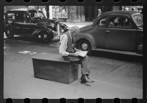 Untitled photo, possibly related to: Man waiting for street car, Chicago, Illinois
