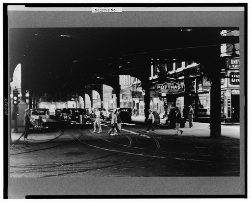 Under the elevated tracks. Chicago, Illinois
