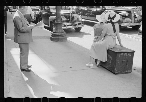 Untitled photo, possibly related to: Girls waiting for street car, Chicago, Illinois