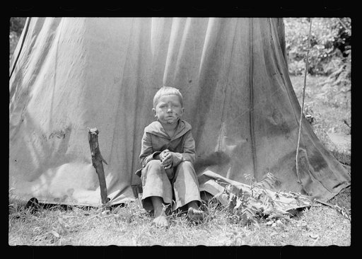 Untitled photo, possibly related to: Migrant child in front of tent home, Berrien County, Mich.