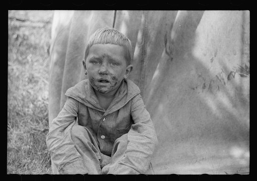 Untitled photo, possibly related to: Migrant child in front of tent home, Berrien County, Mich.