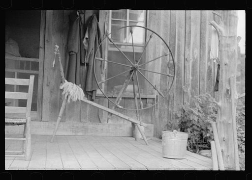 Untitled photo, possibly related to: Spinning wheel used by a rehabilitation client, Ozark Mountains, Arkansas