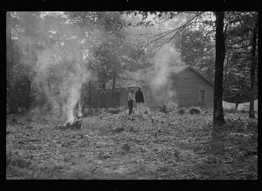 Clearing land by burning stumps, Skyline Farms, Alabama