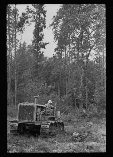 Tractor being used to clear land, Pender County, North Carolina