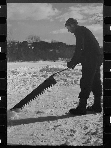Coos County, New Hampshire. Cutting ice on the Ottaquetchee River