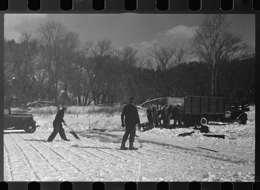 Untitled photo, possibly related to: Cutting ice on the Ottaquetchee River, Coos County, New Hampshire