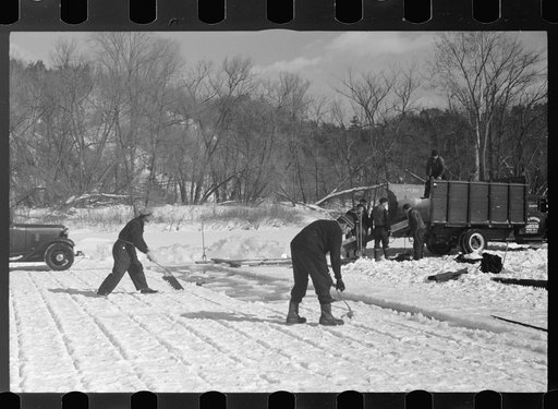 Cutting ice on the Ottaquetchee River, Coos County, New Hampshire