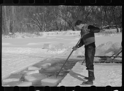 Cutting ice on the Ottaquetchee River, Coos County, New Hampshire