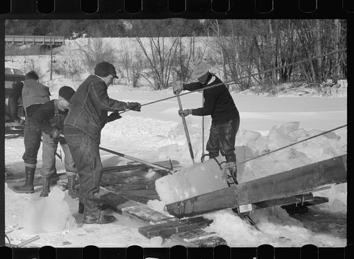 Cutting ice on the Ottaqueechee River, Coos County, New Hampshire