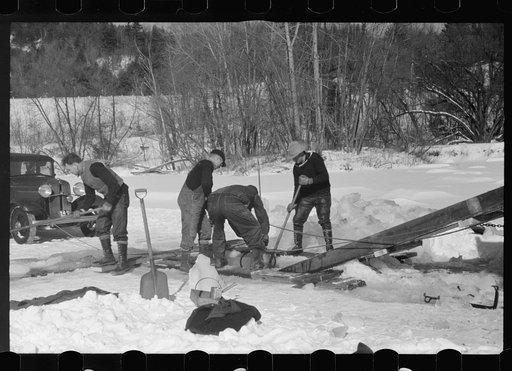 Cutting ice on the Ottaqueechee River, Coos County, New Hampshire