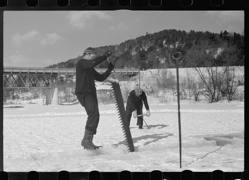 Cutting ice on the Ottaqueechee River, Coos County, New Hampshire