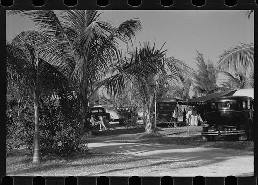 Untitled photo, possibly related to: Scene in an auto trailer camp near Dania, Florida, where 200 cars are encamped. This is one of the better trailer camps in Florida. The rates are $5.00 a week, including electricity