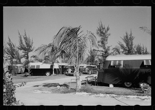 Untitled photo, possibly related to: Some of the 200 trailers encamped at an auto-trailer camp near Dania, Florida. This is one of the better trailer camps in Florida, the rates being $5.00 weekly including electricity