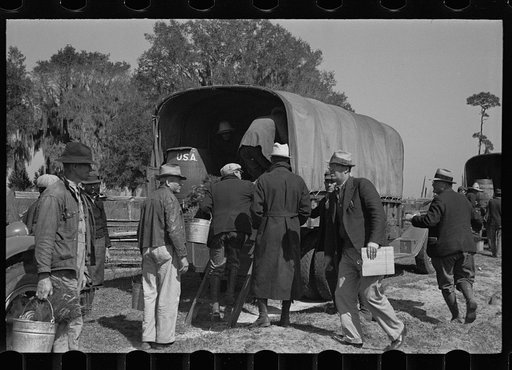 Untitled photo, possibly related to: Trucks used in plant operations, Withlacoochee Land Use Project, Florida