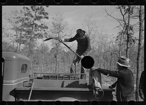 Untitled photo, possibly related to: Fire fighting crew getting ready to put out a fire, Withlacoochee Land Use Project, Florida