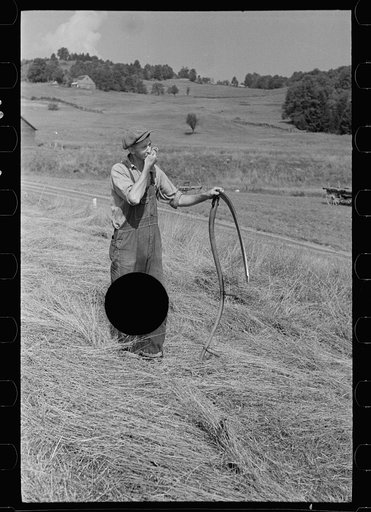Untitled photo, possibly related to: Sharpening a scythe, Windsor County, Vermont