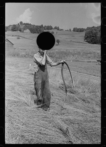 Untitled photo, possibly related to: Sharpening a scythe, Windsor County, Vermont