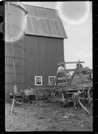 Untitled photo, possibly related to: Barn and silo on Anton Weber's farm, Tompkins County, New York