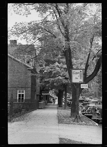 Untitled photo, possibly related to: Sign in front of a hotel, Cooperstown, Otsego County, New York