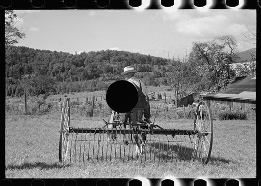 Untitled photo, possibly related to: Frank Kinney on a hay rake, Eden Mills, Vermont