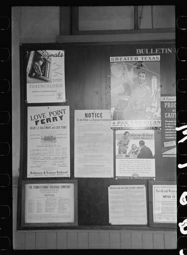 Bulletin in railroad station, Hagerstown, Maryland