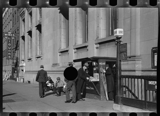 Untitled photo, possibly related to: Newsstand and subway, Eighth Avenue, New York, New York