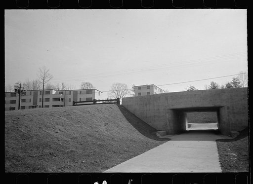Underpass and apartment houses, Greenbelt, Maryland