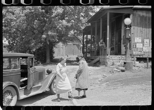 Farmers' wives about to enter general store at Blankenship, Martin County, Indiana