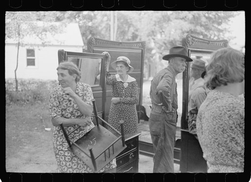 Untitled photo, possibly related to: Auction sales in Greene County are frequent because as farm conditions became worse families move into smaller houses and sell excess furniture. Owensburg, Indiana