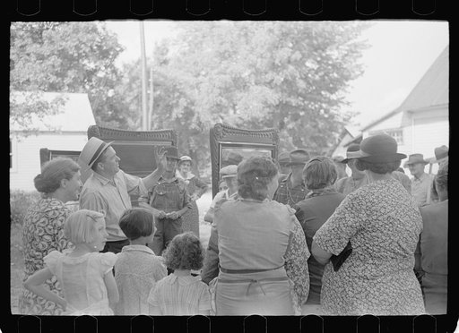 Auction sales in Greene County are frequent because as farm conditions became worse families move into smaller houses and sell excess furniture. Owensburg, Indiana