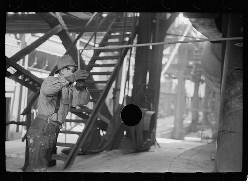 Untitled photo, possibly related to: Steelworkers at blast furnace, Pittsburgh, Pennsylvania