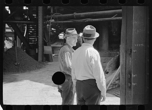 Untitled photo, possibly related to: Steelworkers at blast furnace, Pittsburgh, Pennsylvania