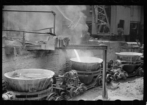 Tapping the slag at a blast furnace, Pittsburgh, Pennsylvania