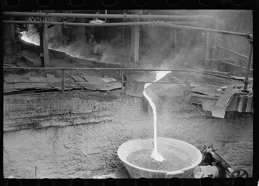 Untitled photo, possibly related to: Tapping the slag at a blast furnace, Pittsburgh, Pennsylvania