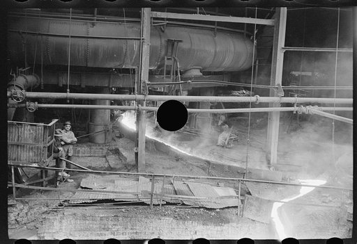 Untitled photo, possibly related to: Tapping the slag at a blast furnace, Pittsburgh, Pennsylvania