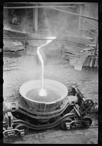 Tapping the slag at a blast furnace, Pittsburgh, Pennsylvania