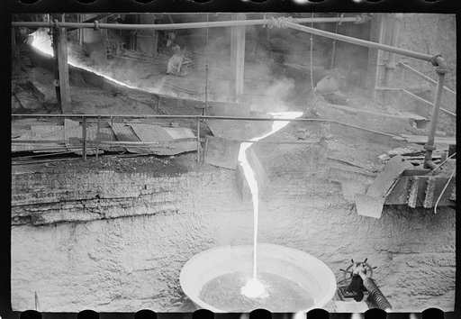 Untitled photo, possibly related to: Tapping the slag at a blast furnace, Pittsburgh, Pennsylvania