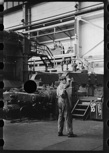 Untitled photo, possibly related to: Following a strip through the rolling mill, Pittsburgh, Pennsylvania