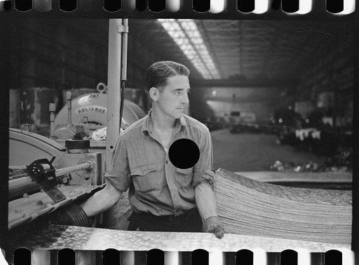 Untitled photo, possibly related to: Steelworker at galvanizing machine, Pittsburgh, Pennsylvania