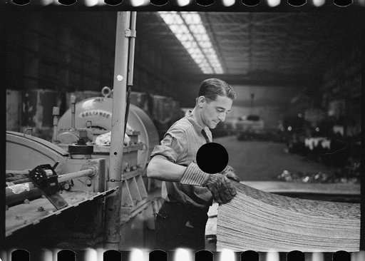 Untitled photo, possibly related to: Steelworker at galvanizing machine, Pittsburgh, Pennsylvania